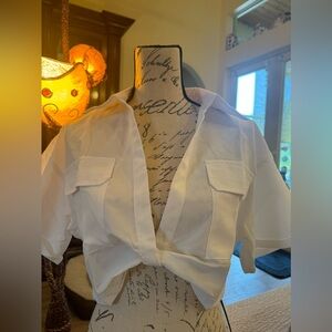 White Button-Up Women Top